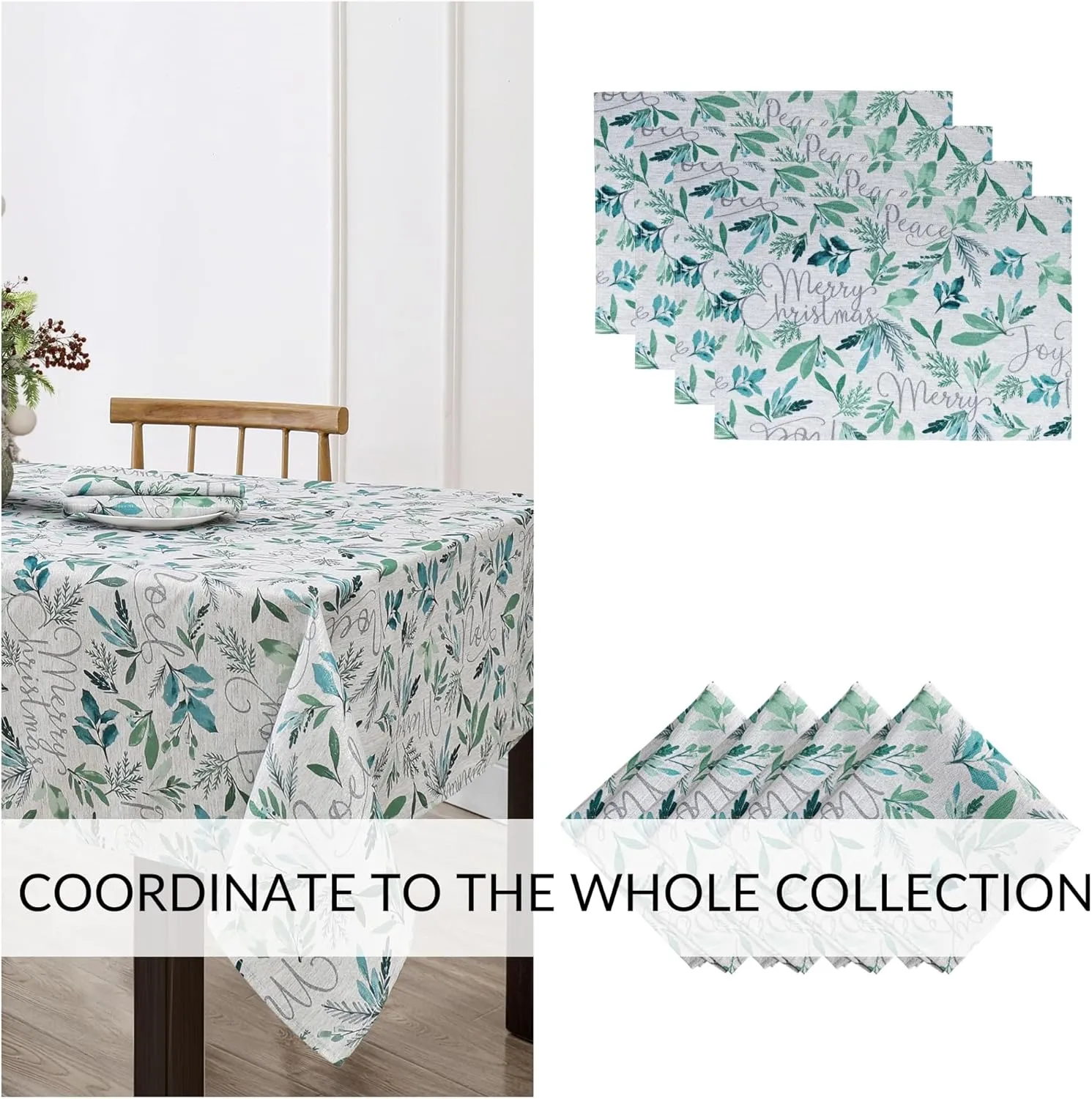 Elrene Home Fashions Seasons Greetings Blue Holiday/Christmas Fabric Rectangle Dining Tablecloth, 52"x70"