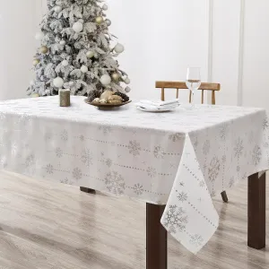 Elrene Home Fashions Wonderland Snowflake Metallic Foil Printed Fabric Holiday/Christmas Rectangle Dining Tablecloth, 60"x84"