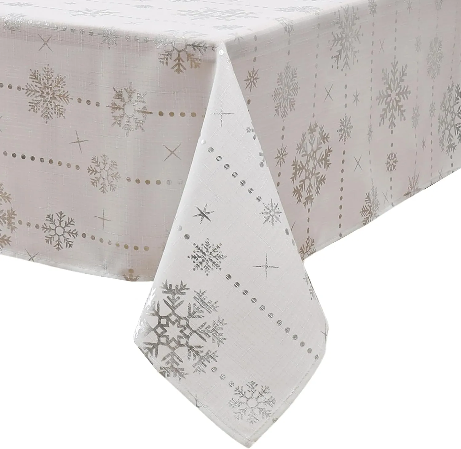Elrene Home Fashions Wonderland Snowflake Metallic Foil Printed Fabric Holiday/Christmas Rectangle Dining Tablecloth, 60"x84"