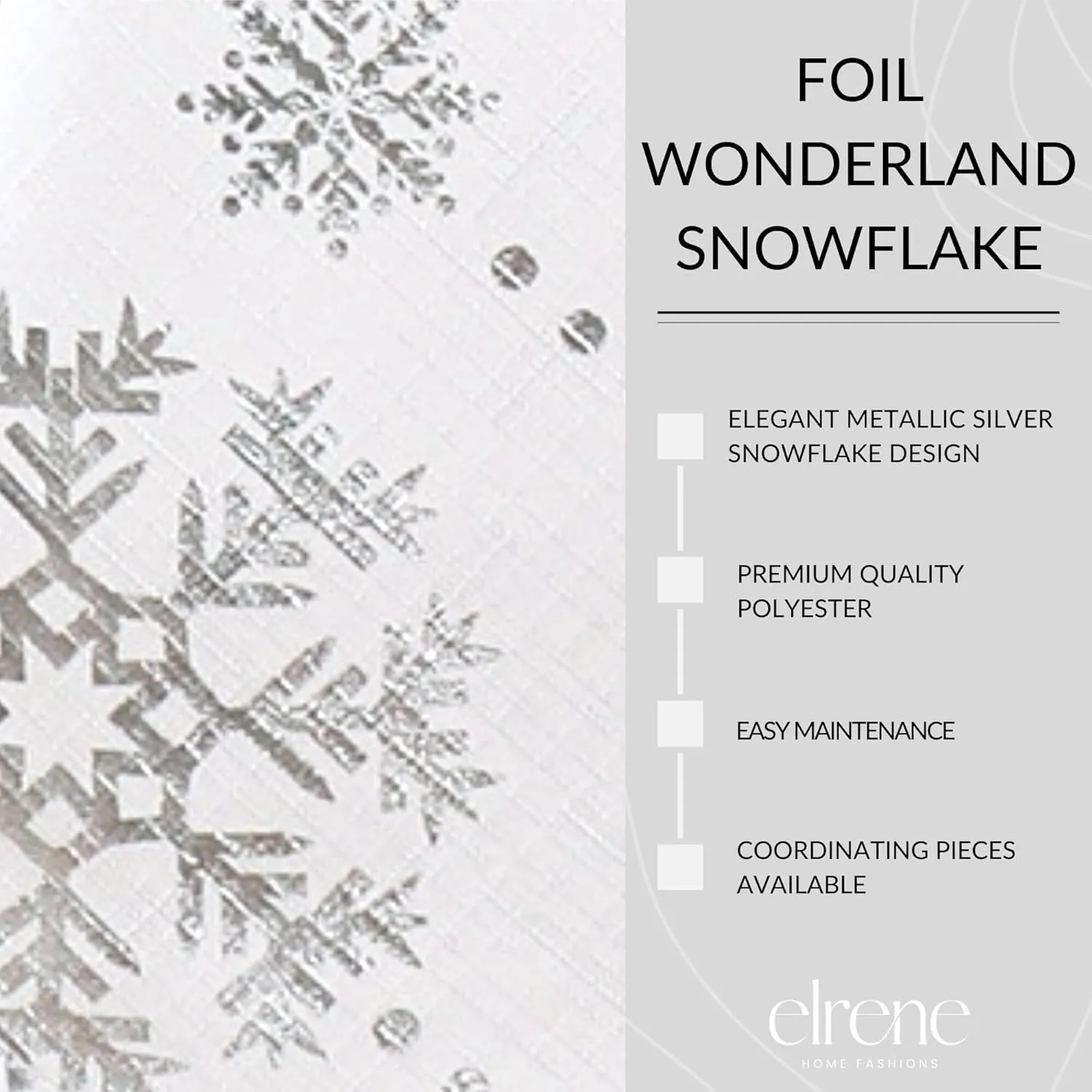 Elrene Home Fashions Wonderland Snowflake Metallic Foil Printed Fabric Holiday/Christmas Rectangle Dining Tablecloth, 60"x84"