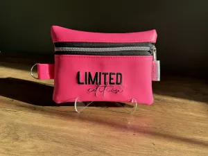 Embroidered "Limited Edition" Zipper Pouch in Hot Pink