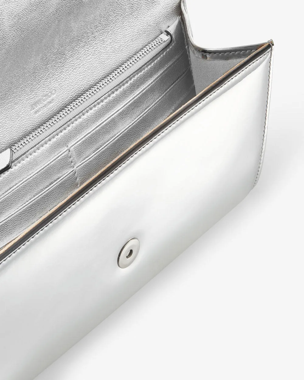 Emmie Flap Patent Clutch in Silver