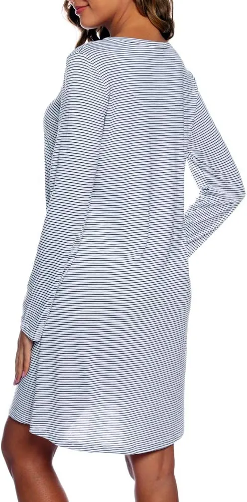 ENJOYNIGHT Women's Cotton Sleepwear Long Sleeves Nightgown Print Tee Sleep Dress