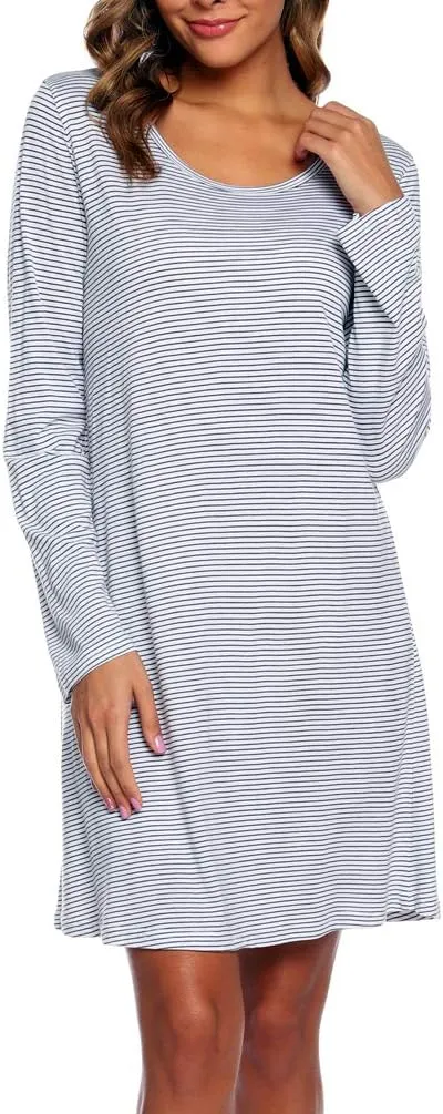 ENJOYNIGHT Women's Cotton Sleepwear Long Sleeves Nightgown Print Tee Sleep Dress