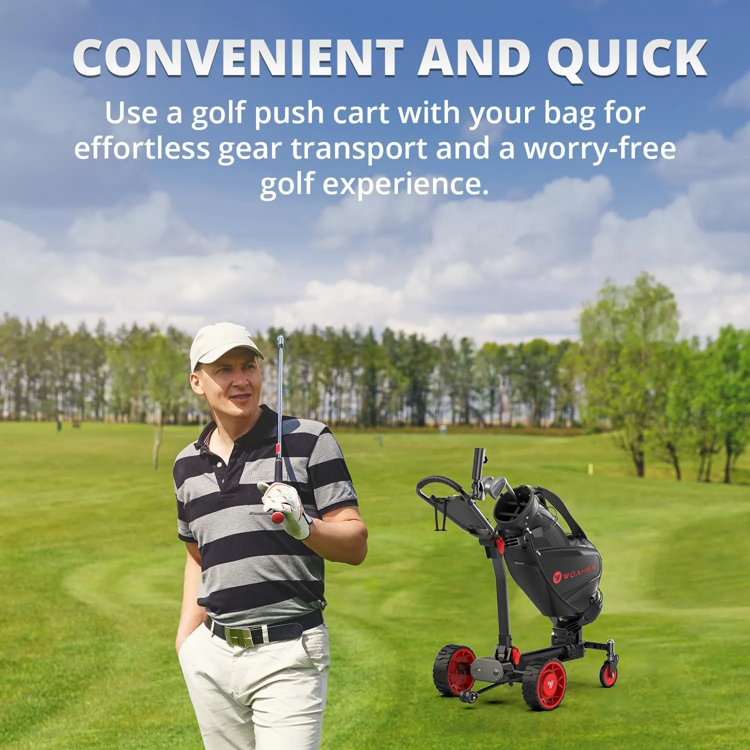 EST3 All Terrain Electric Golf Cart, Automatic Sensing Driving Golf Cart, 35-40 KM Ultra Long Driving Distance 5 Tires Dual Motor Golf Push Cart