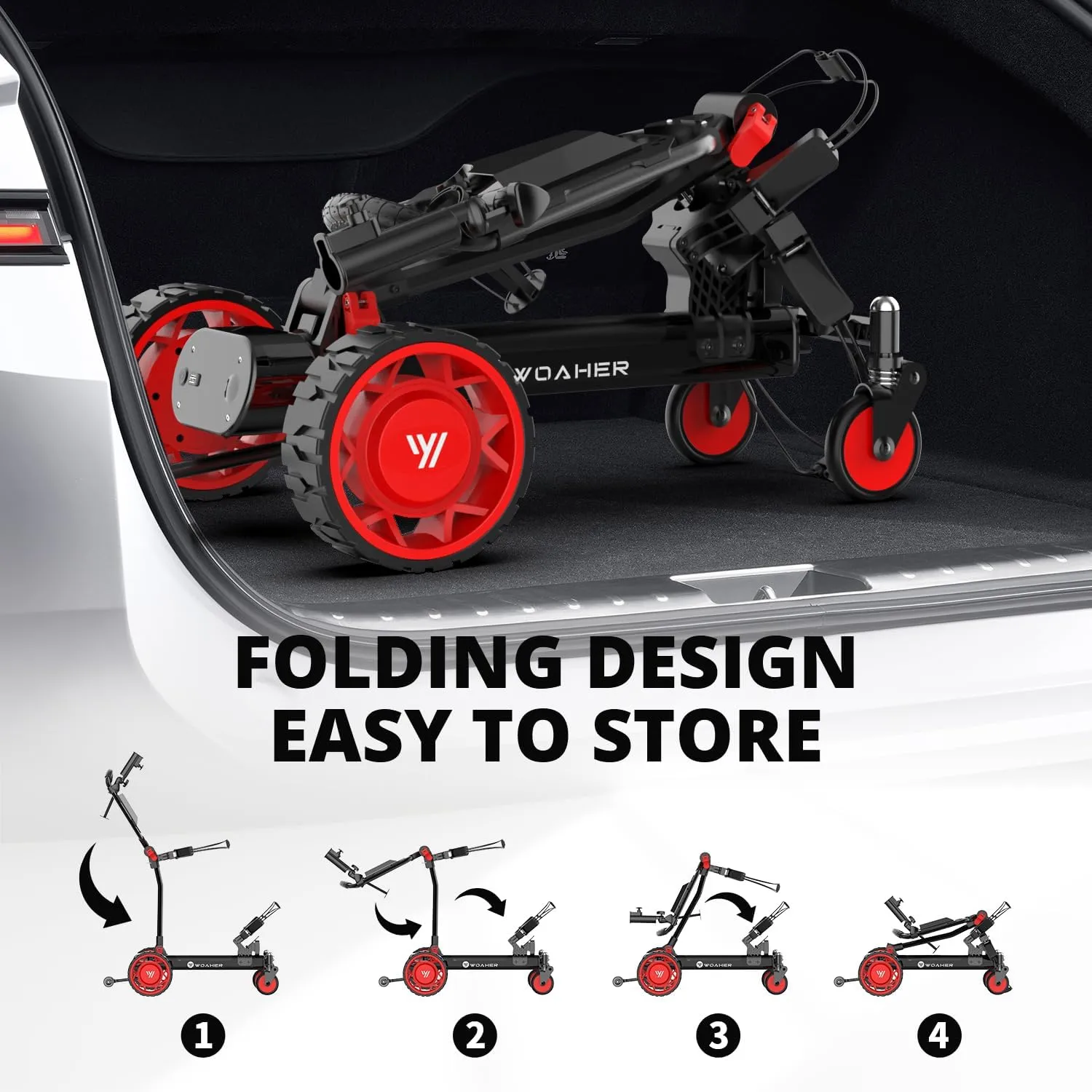 EST3 All Terrain Electric Golf Cart, Automatic Sensing Driving Golf Cart, 35-40 KM Ultra Long Driving Distance 5 Tires Dual Motor Golf Push Cart