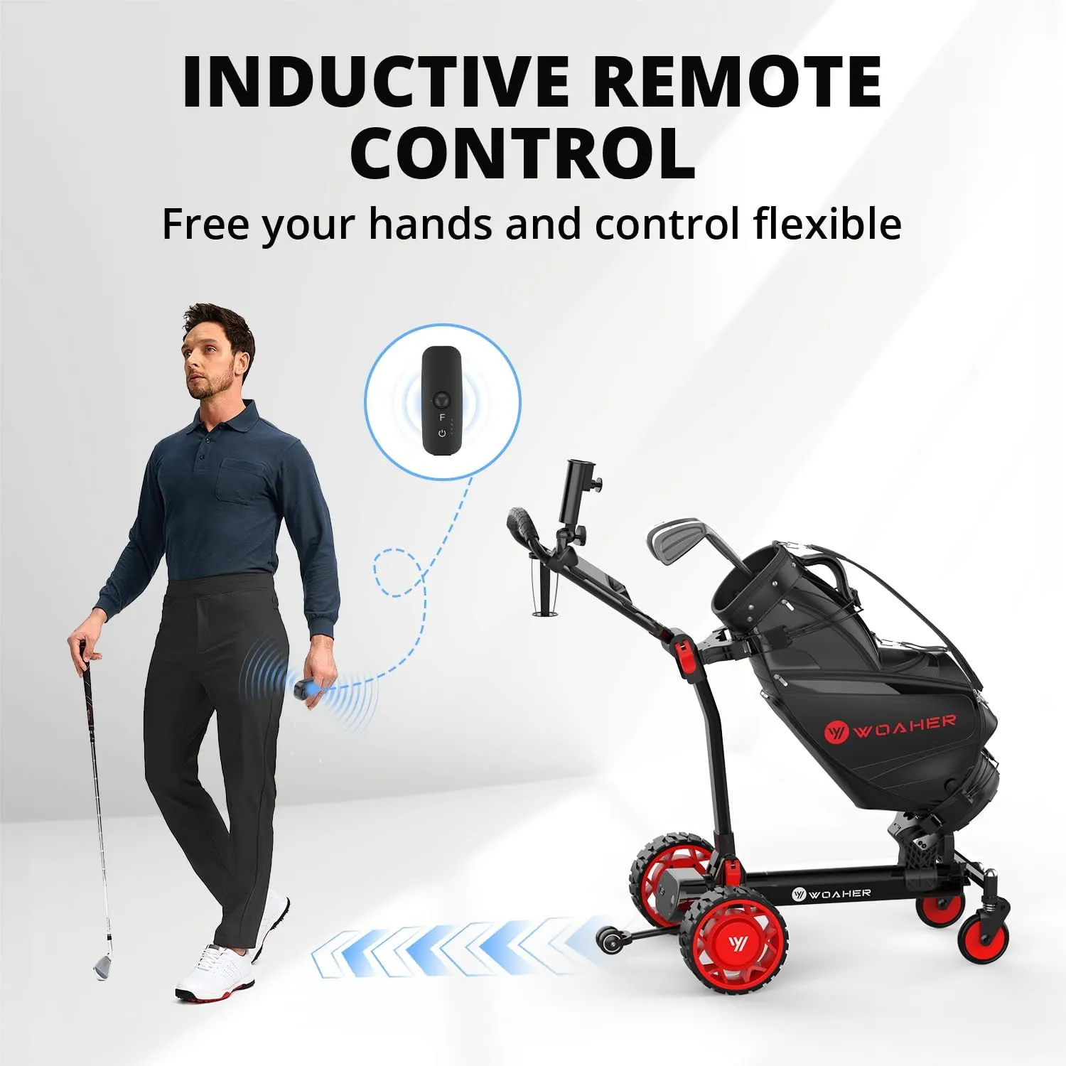 EST3 All Terrain Electric Golf Cart, Automatic Sensing Driving Golf Cart, 35-40 KM Ultra Long Driving Distance 5 Tires Dual Motor Golf Push Cart