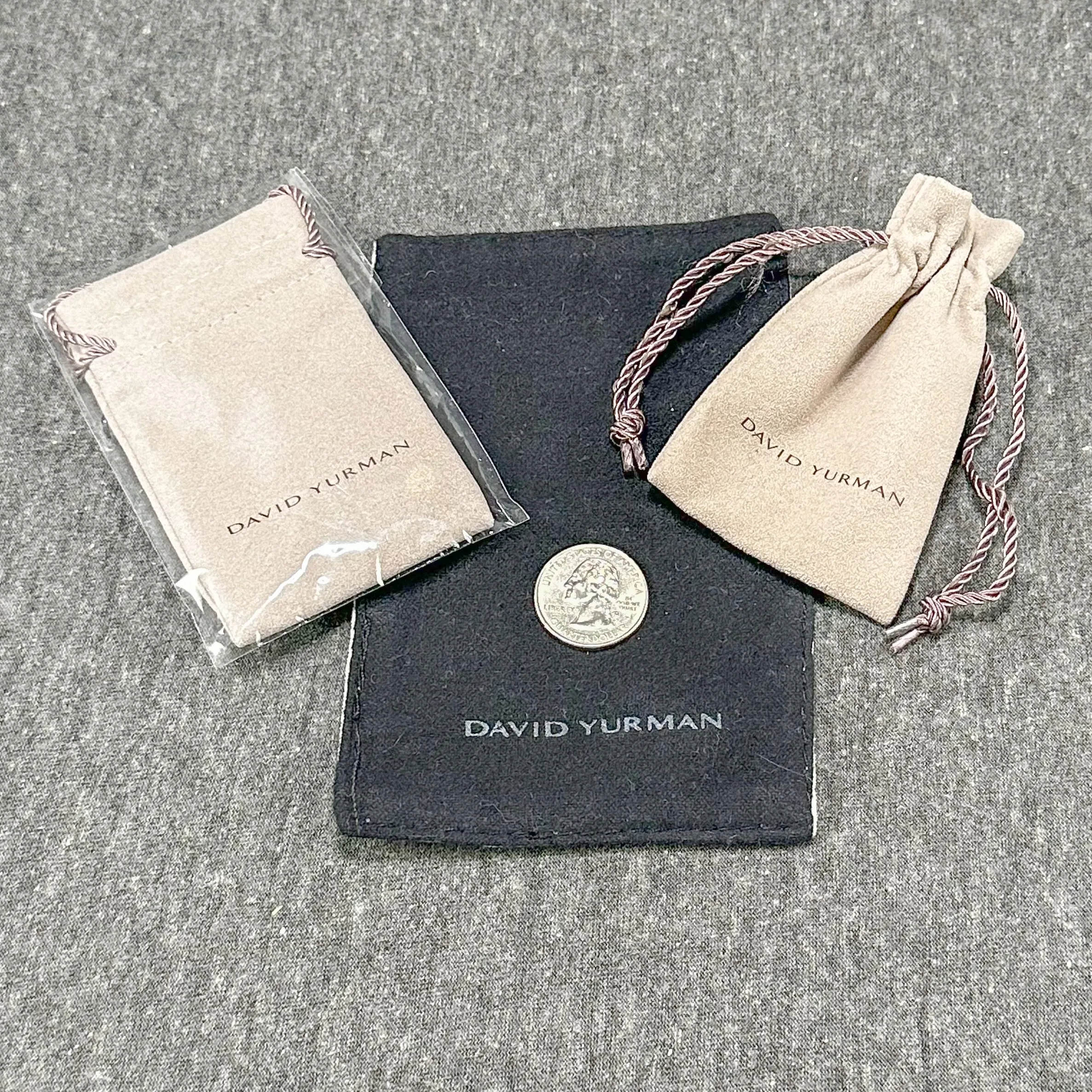 Estate David Yurman 2 Small Drawstring Pouches & Cloth (Empty)