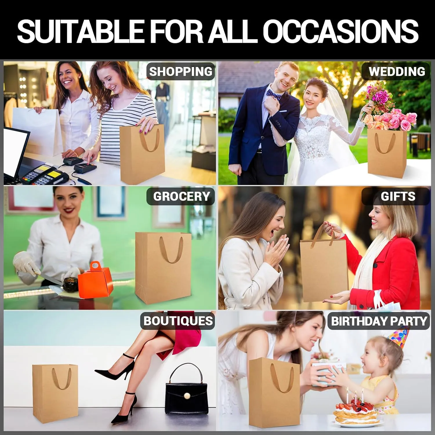 EUSOAR Kraft Gift Wrap Bags, 20 packs 7.8x3.9x11 Shopping Paper Bags with Handles, Brown Kraft Shopping Merchandise Paper Gift Bags with Soft Cloth Handles for Party Wedding Baby Shower