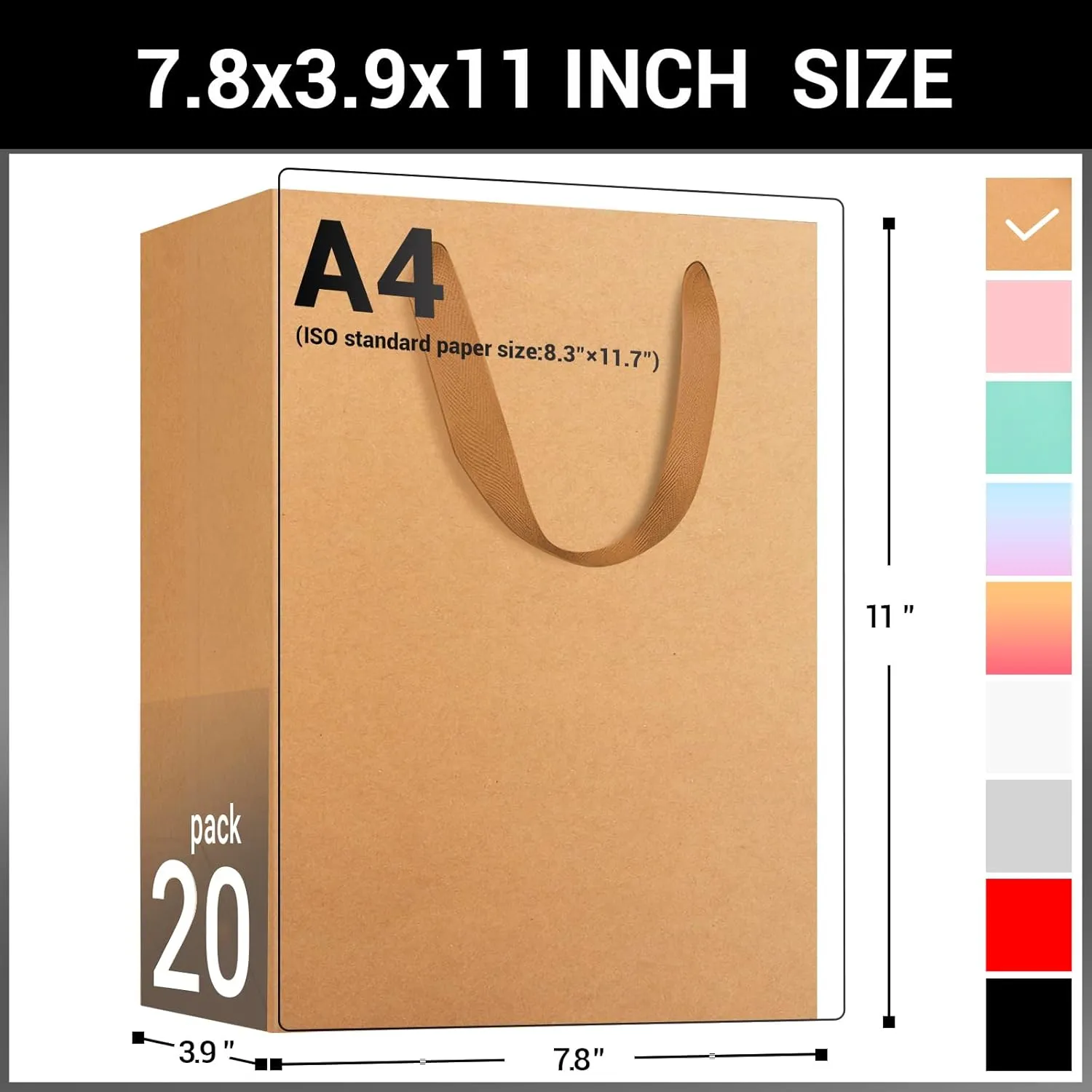 EUSOAR Kraft Gift Wrap Bags, 20 packs 7.8x3.9x11 Shopping Paper Bags with Handles, Brown Kraft Shopping Merchandise Paper Gift Bags with Soft Cloth Handles for Party Wedding Baby Shower