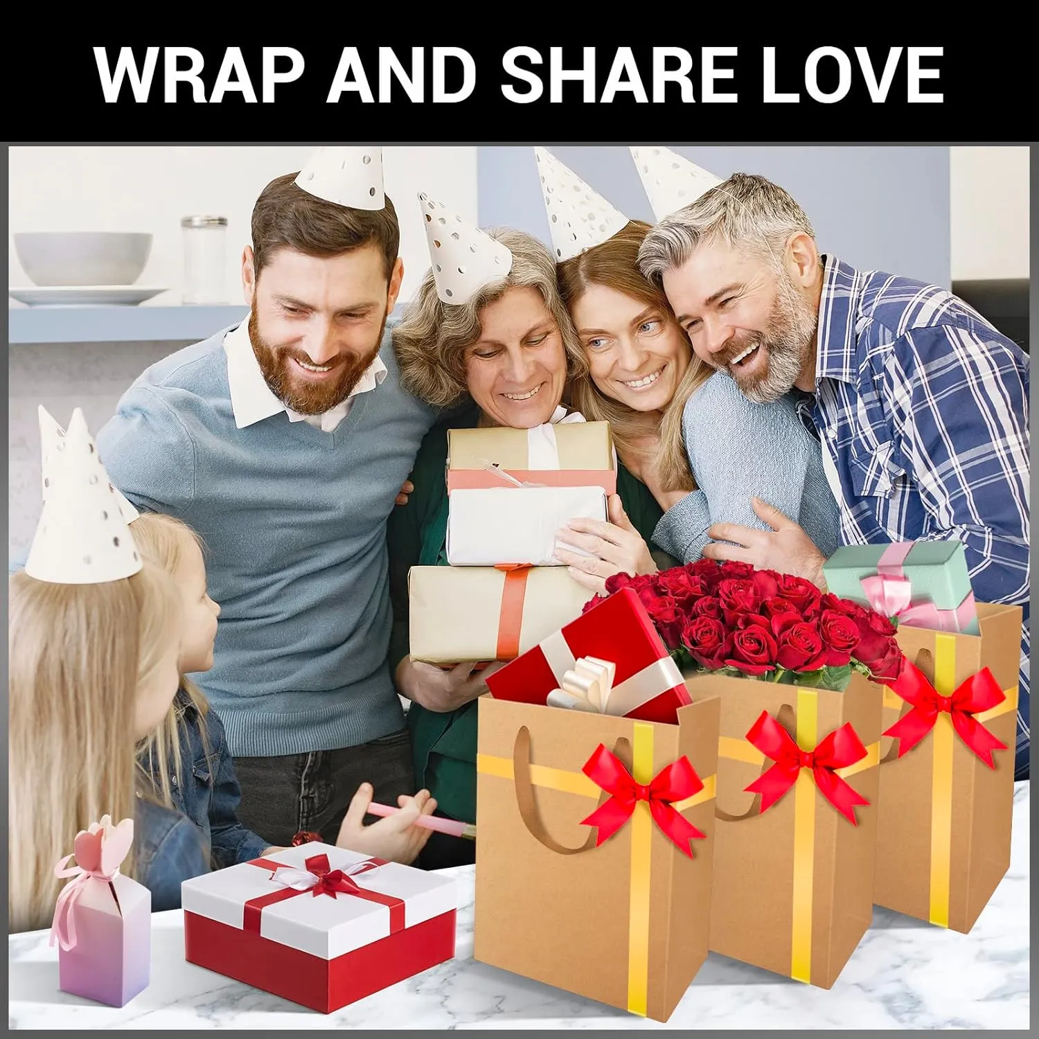 EUSOAR Kraft Gift Wrap Bags, 20 packs 7.8x3.9x11 Shopping Paper Bags with Handles, Brown Kraft Shopping Merchandise Paper Gift Bags with Soft Cloth Handles for Party Wedding Baby Shower