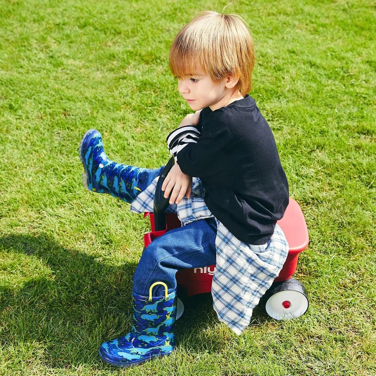 EUXTERPA Kids Toddler Light Up Rain Boots Boys Waterproof Patterns and Glitter Boots with Easy On Handles