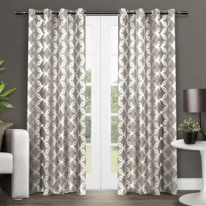 EXCLUSIVE HOME Modo Metallic Geometric Grommet Top Curtain Panel Pair, 54"x84", Natural