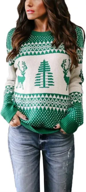 EXLURA Patterns Reindeer Ugly Christmas Sweater Jumper Pullover Tops