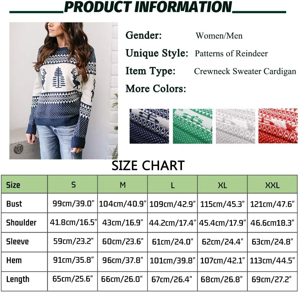 EXLURA Patterns Reindeer Ugly Christmas Sweater Jumper Pullover Tops