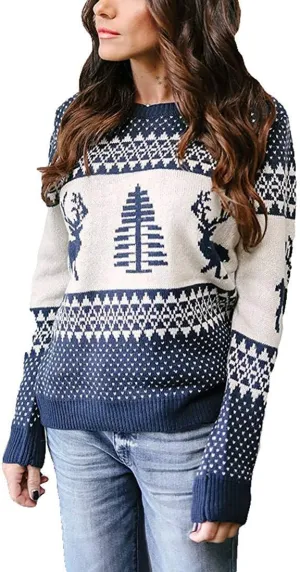 EXLURA Patterns Reindeer Ugly Christmas Sweater Jumper Pullover Tops