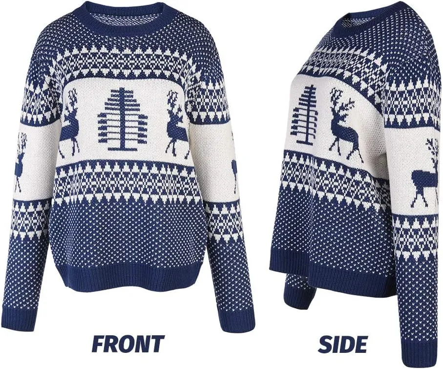 EXLURA Patterns Reindeer Ugly Christmas Sweater Jumper Pullover Tops