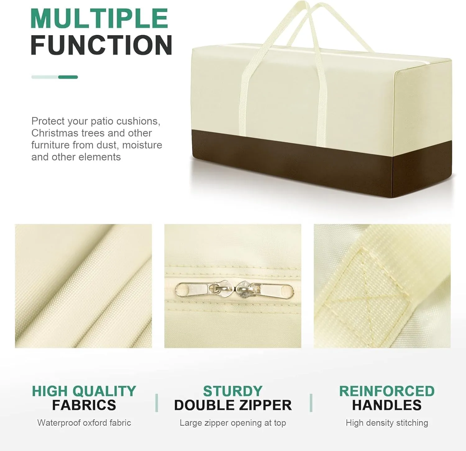 Extra Large Patio Outdoor Waterproof Cushion Storage Bag, Outdoor Cushion Furniture Storage Bag with Handles and Zippered 68 x 30 x 20 Inch, Beige