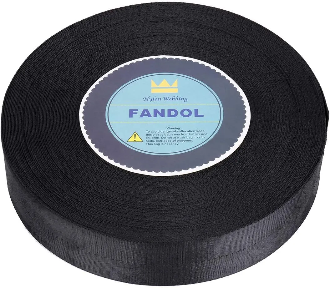 FANDOL Nylon Webbing - Heavy Duty Strapping for Crafting Pet Collars, Shoulder Straps, Slings, Pull Handles - Repairing Furniture, Gardening, Outdoor Gear & More (1 inch x 50 Yards, Black)