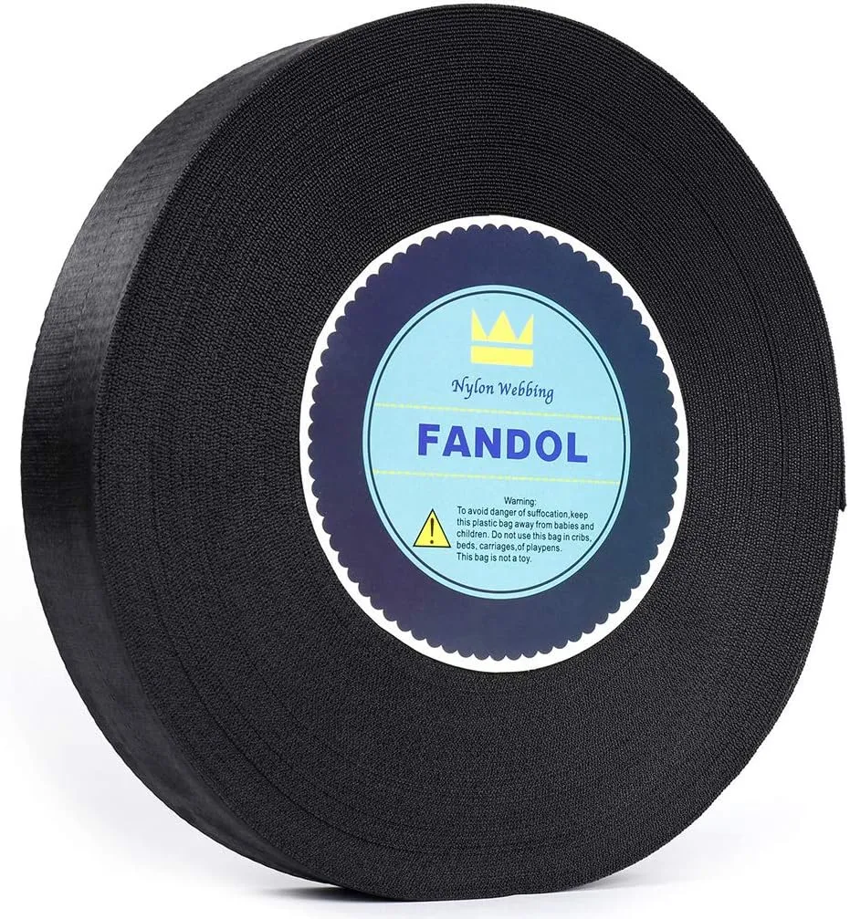 FANDOL Nylon Webbing - Heavy Duty Strapping for Crafting Pet Collars, Shoulder Straps, Slings, Pull Handles - Repairing Furniture, Gardening, Outdoor Gear & More (1 inch x 50 Yards, Black)