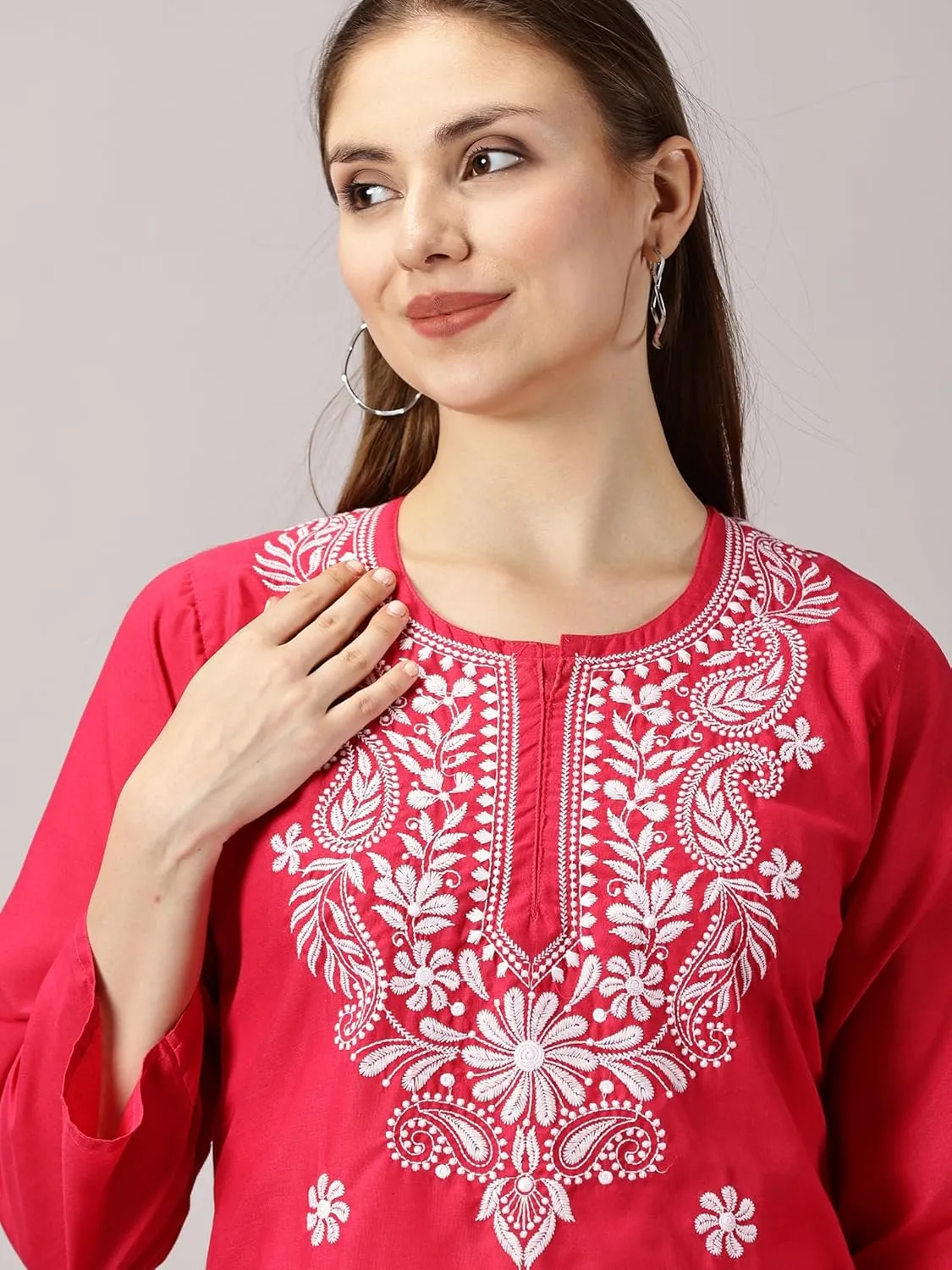 FCH, Fashionable Chikan Handikraft Elegant Cotton Chikankari Embroidered Kurti for Women