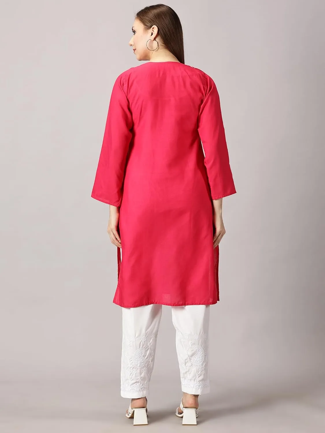 FCH, Fashionable Chikan Handikraft Elegant Cotton Chikankari Embroidered Kurti for Women