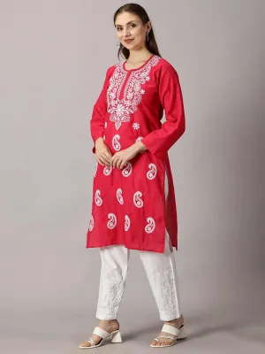FCH, Fashionable Chikan Handikraft Elegant Cotton Chikankari Embroidered Kurti for Women