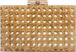 Fecialy Women Acrylic Clutch Purse Rattan Woven Pattern Handbag Square Box Crossbody Bag Chic Evening Bag