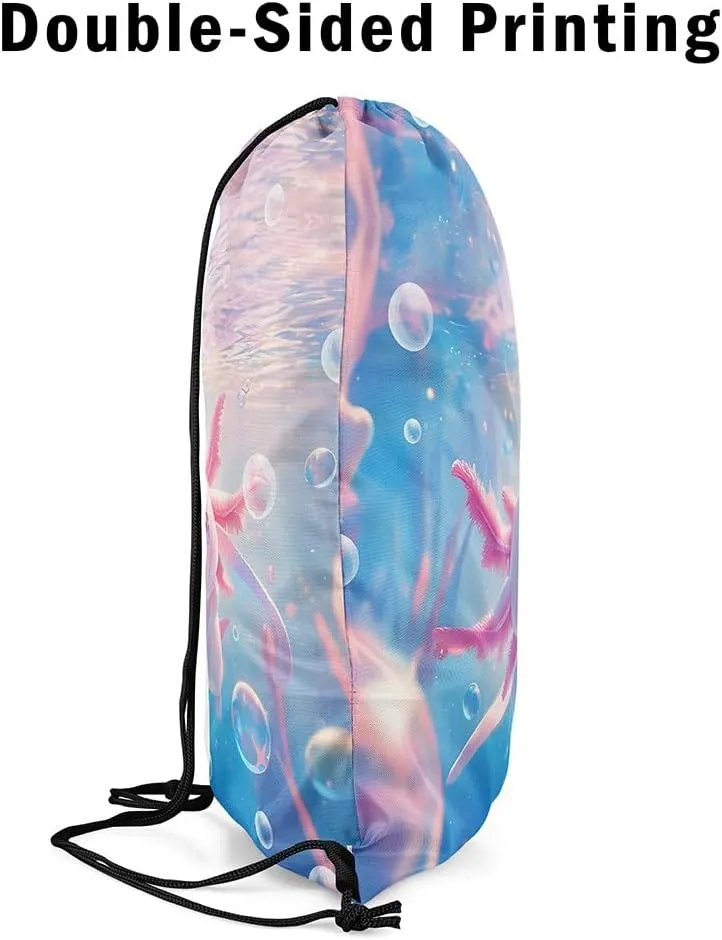 Feelyou Cartoon Salamander Gym String Bag 13"x15.7" Cute Axolotl Drawstring Backpack for Decor Ocean Sealife Drawstring Bags Animal Waterproof Cinch Bag