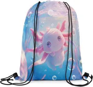 Feelyou Cartoon Salamander Gym String Bag 13"x15.7" Cute Axolotl Drawstring Backpack for Decor Ocean Sealife Drawstring Bags Animal Waterproof Cinch Bag