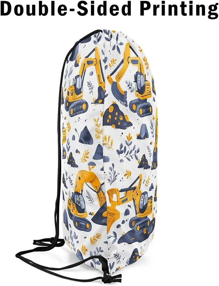 Feelyou Construction Drawstring Backpack Truck Gym String Bag Set Under Construction Vehicles Sports Drawstring Sackpack Cartoon Machinery Excavator Drawstring Bags