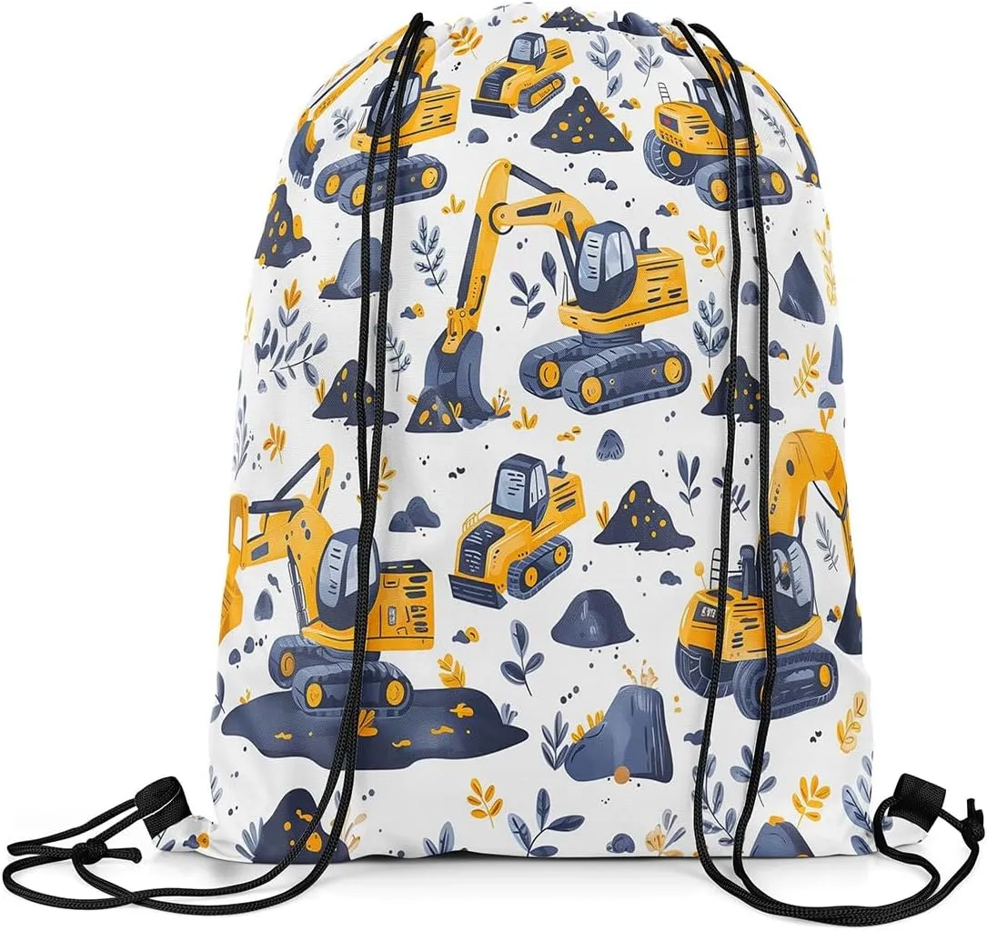 Feelyou Construction Drawstring Backpack Truck Gym String Bag Set Under Construction Vehicles Sports Drawstring Sackpack Cartoon Machinery Excavator Drawstring Bags