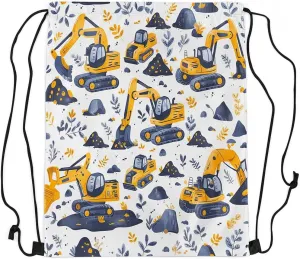 Feelyou Construction Drawstring Backpack Truck Gym String Bag Set Under Construction Vehicles Sports Drawstring Sackpack Cartoon Machinery Excavator Drawstring Bags
