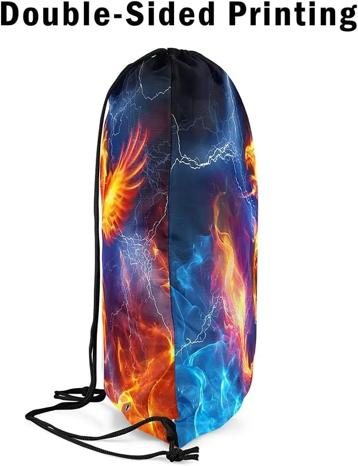 Feelyou Dragon Gym String Bag 13"x15.7" Fire Dragon Drawstring Backpack Lightning Dragon Wild Animal Sports Drawstring Sackpack Safari Theme Yellow Blue Waterproof Drawstring Bags