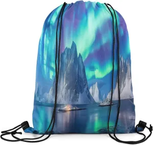 Feelyou Polar Lights Drawstring Backpack 13"x15.7" Aurora Sports Drawstring Sackpack for Nature Drawstring Bags Women Men Mountain Waterproof Cinch Bag