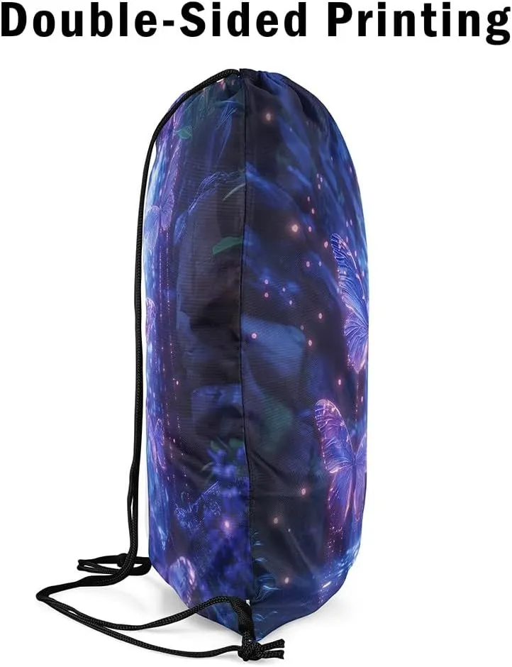 Feelyou Purple Butterfly Drawstring Backpack Nature Waterfall Gym String Bag Set Aesthetics Butterflies Sports Drawstring Sackpack Butterfly Drawstring Bags