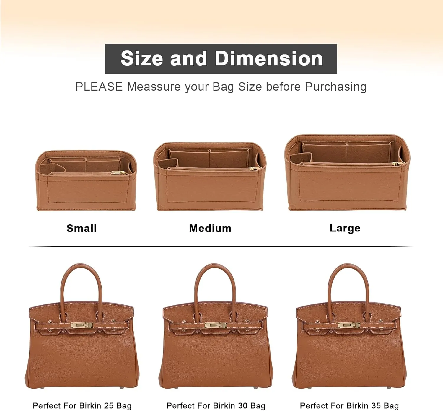Felt Purse Organizer insert for birkin 30 bag organizer Handbag Insert (EarthColor, BK30)