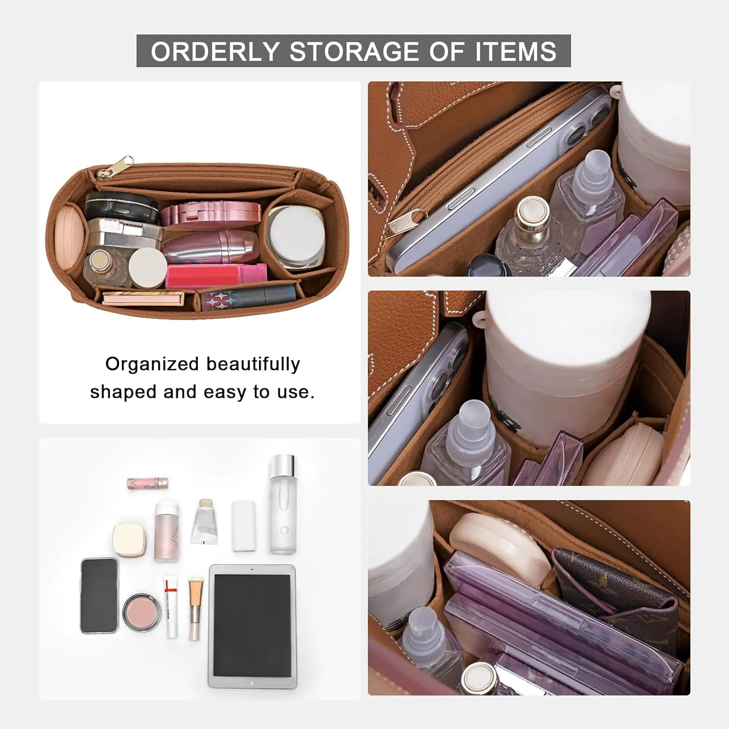 Felt Purse Organizer insert for birkin 30 bag organizer Handbag Insert (EarthColor, BK30)