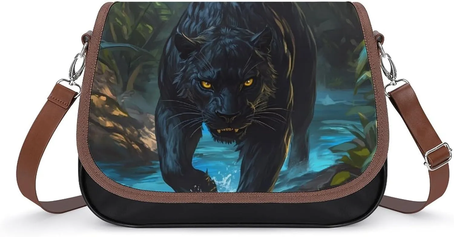 Fierce Panther Crossbody Bags for Women Shoulder Bag Flap Handbags Leather Cross Body Purse