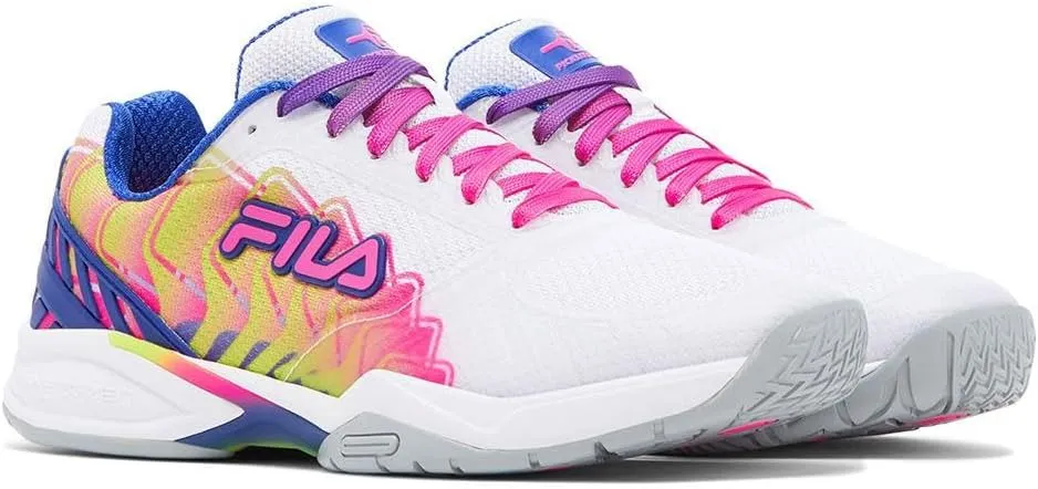 Fila Volley Zone Tie Dye Womens Pickleball Shoe Pink Glo/White/Metallic Silver