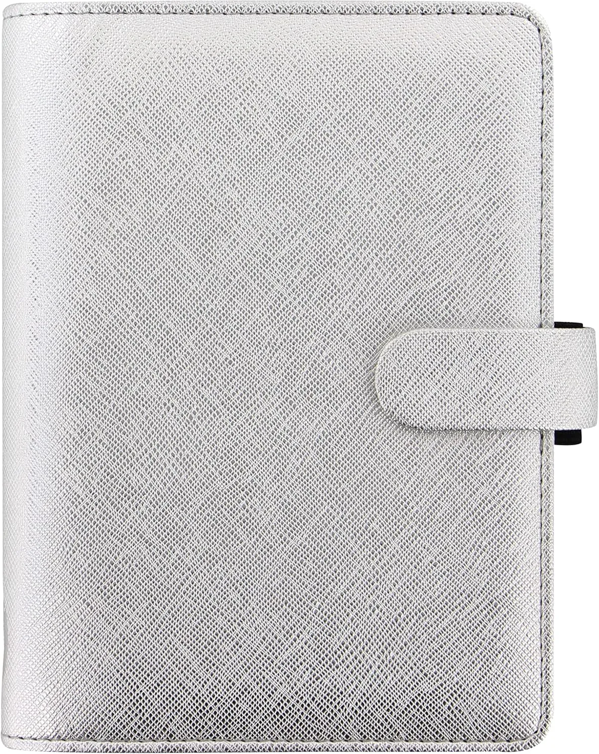 Filofax Saffiano Metallic Organizer, Personal Size, Silver - Cross-Grain, Leather-Look, Bright Metallic Finish, Six Rings, Week-to-View Calendar Diary, Multilingual, 2025 (C028754-25)