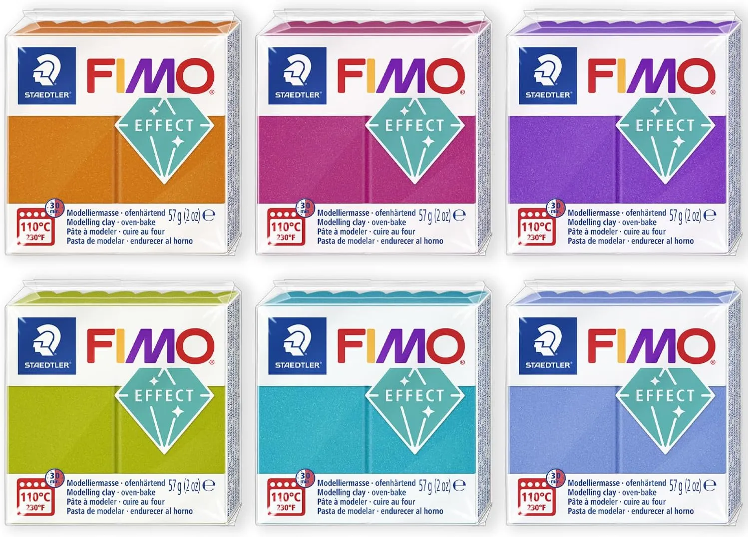 FIMO Soft Polymer Oven Bake Modelling Clay - 57g Blocks - Set of 6 - Metallic Colours
