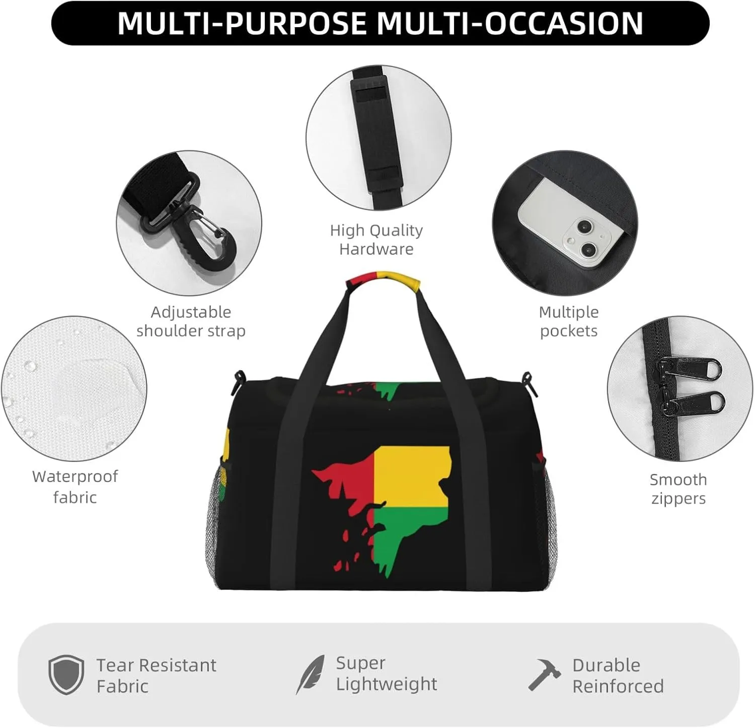 Flag Map Of Guinea Bissau Travel Duffel Bag Large Foldable Waterproof Overnight Bag For Beach Swim Bags Pool Sports Gym