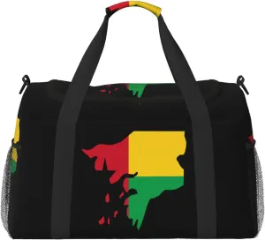Flag Map Of Guinea Bissau Travel Duffel Bag Large Foldable Waterproof Overnight Bag For Beach Swim Bags Pool Sports Gym