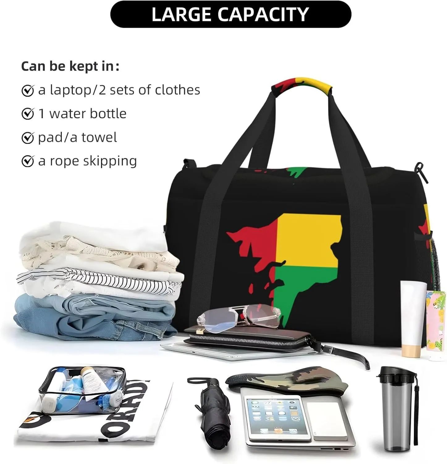 Flag Map Of Guinea Bissau Travel Duffel Bag Large Foldable Waterproof Overnight Bag For Beach Swim Bags Pool Sports Gym