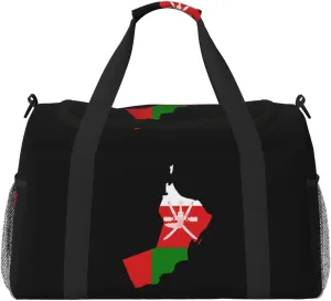 Flag Map Of Oman Travel Duffel Bag Large Foldable Waterproof Overnight Bag For Beach Swim Bags Pool Sports Gym