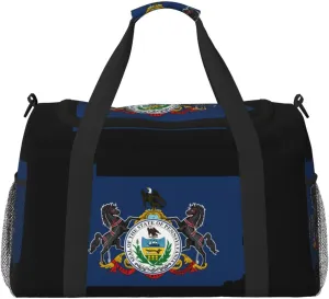 Flag Map Of Pennsylvania Travel Duffel Bag Large Foldable Waterproof Overnight Bag For Beach Swim Bags Pool Sports Gym
