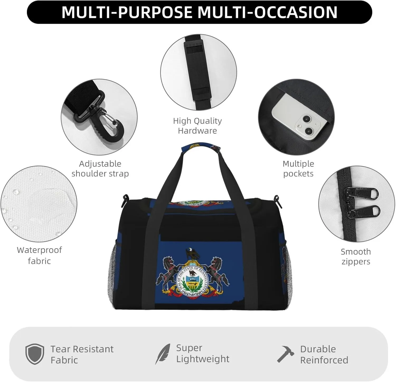 Flag Map Of Pennsylvania Travel Duffel Bag Large Foldable Waterproof Overnight Bag For Beach Swim Bags Pool Sports Gym