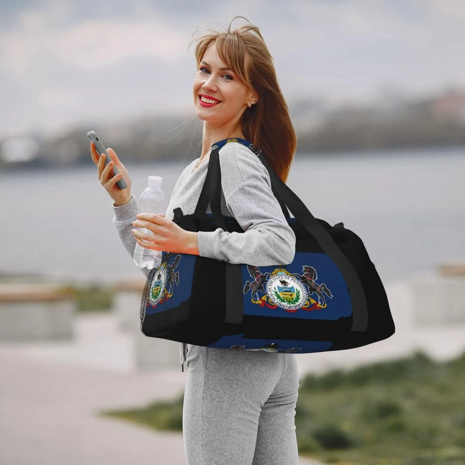 Flag Map Of Pennsylvania Travel Duffel Bag Large Foldable Waterproof Overnight Bag For Beach Swim Bags Pool Sports Gym