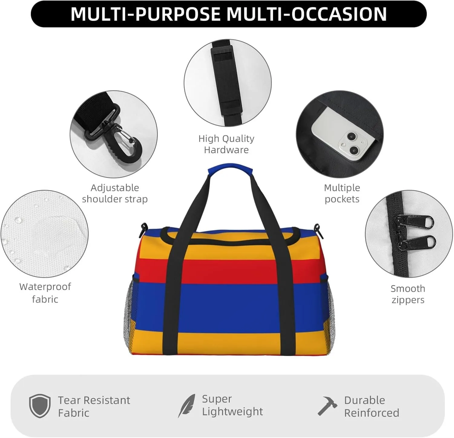 Flag Of Armenia Travel Duffel Bag Large Foldable Waterproof Overnight Bag For Beach Swim Bags Pool Sports Gym